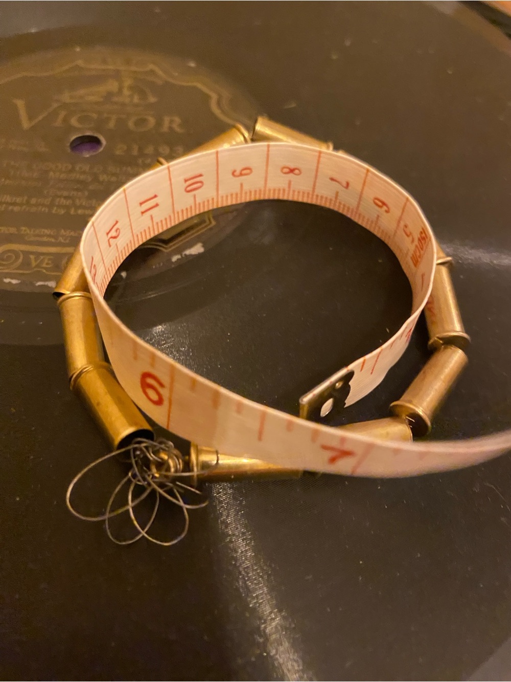 Upcycled Brass 22 casing Beaded Bracelet handmade old guitar string